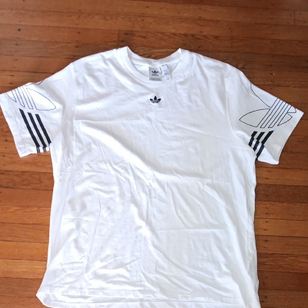 adidas White Short Sleeve Tee with Black Trefoil Accents
